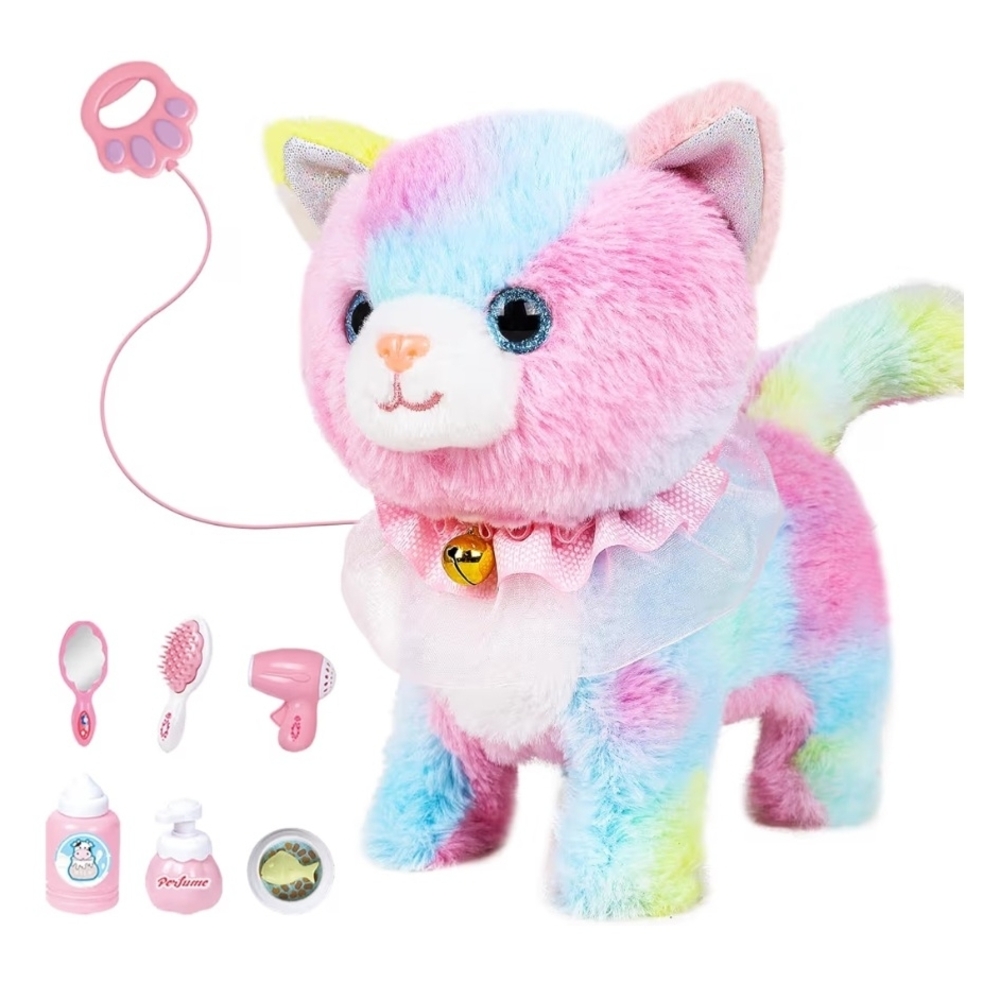 Colorful Plush Cat Toy with Accessories